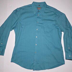 Geoffrey Beene Mens Teal Blue Button Up Long Sleeve Shirt Size 17.5 - 34/35